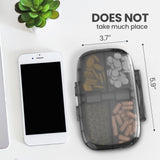 Medicine Pill Organizer Travel Airtight Pill Box for Purse Vitamin Organizer Large Compartments Portable Medication Storage Pocket Pharmacy Container with Labels Supplement Holder Pill Case Compact