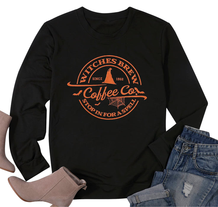 MNLYBABY Witches Brew Sweatshirt for Women Funny Coffee Co Crewneck Sweatshirt Witchy Halloween Sweatshirt