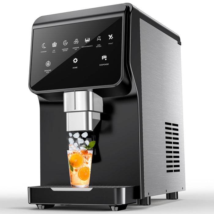 Nugget Ice Maker Countertop, 50LBS/24H, 5LBS Storage, 2-in-1 Ice Maker & Water Dispenser, Soft Chewable Pellet Ice, Stainless Steel, Self-Cleaning for Home Kitchen Office Bar