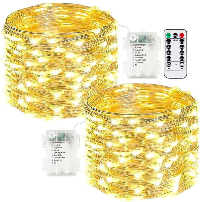 2-Pack Fairy Lights Battery Operated with Remote, Waterproof 33FT 100 LED Battery String Lights Outdoor Indoor, 8 Modes Twinkle Lights with Timer for Bedroom Classroom DIY Christmas Decor (Warm White)