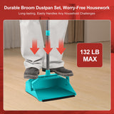 Upgrade Broom and Dustpan Set with 51'' Long Handle, Large Upright Brooms and Dust Pans, ZeroGap Lip, Self-Cleaning Dustpan Teeth for Lobby Kitchen Office Restaurant - Blue