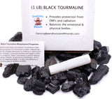 DANCING BEAR Black Tourmaline Crystals Bulk (1 LB Medium Pieces), Includes: (1) Selenite Stick & Information Cards, Rough Raw Natural Stones for Good Vibes, Reiki Energy, Made in USA