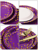 Nkaiso 141 Pieces Purple Gold Party Supplies, Party Dinnerware Sets Include Paper Plates Napkins Cups Silverware, for Wedding Bridal Shower Engagement Birthday Parties Decoration -20 Serves