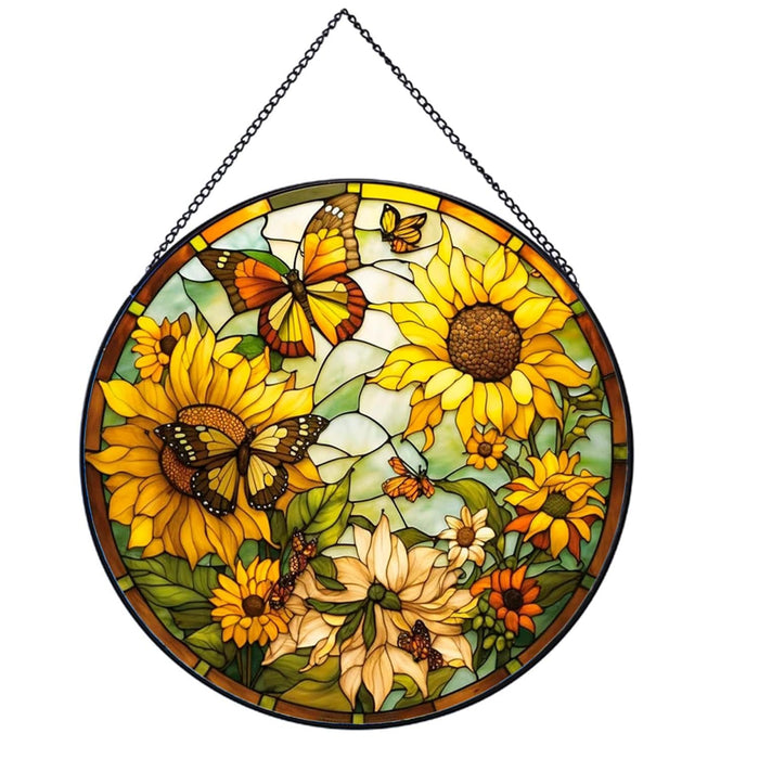 Payutou Sunflower Hanging Stained Glass for Windows,20cm/7.87inch Hand-Painted Sun Catcher Garden Hangings Christmas Mother's Day, Valentine's Day Ornaments Festival Gift