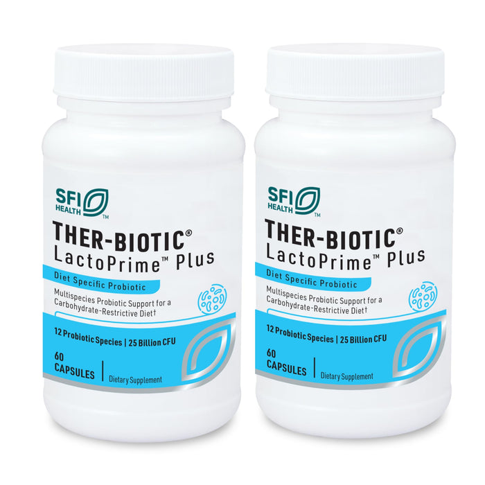 Klaire Labs Lactoprime Plus Probiotic - 25 Billion High CFU for Carb-Sensitive Men & Women, 7 Lactobacillus and 5 Bifidobacterium Blend, FODMAP Compliant & Dairy-Free (60 Capsules, 2 Pack)