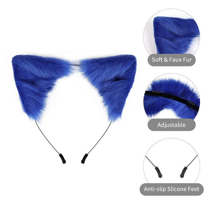 SMILETERNITY Handmade Fox Wolf Cat Ears Headwear Costume Accessories for Halloween Christmas Cosplay Party (Blue)