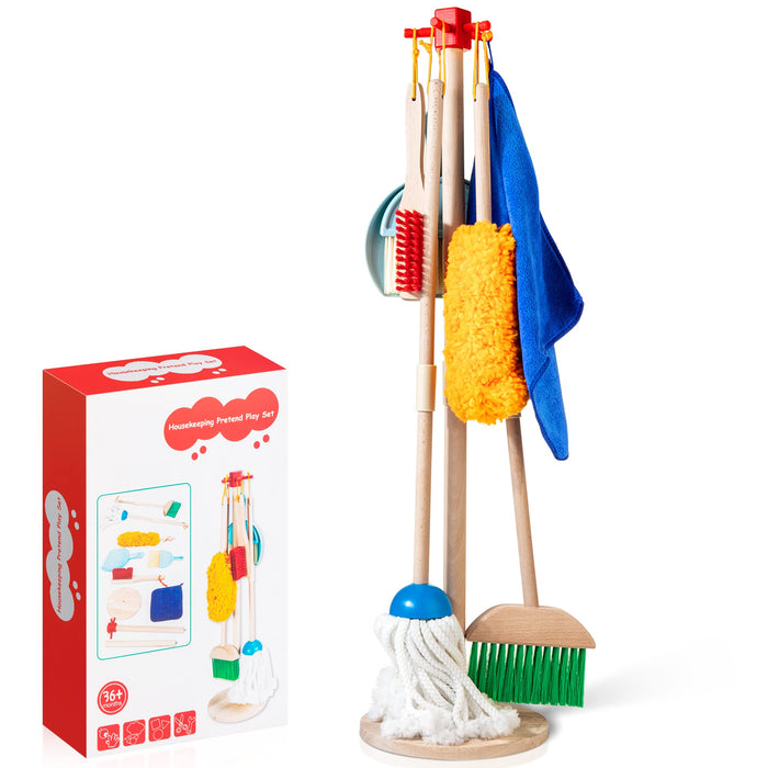 WOODMAM Wooden Kids Cleaning Set, Toddler Cleaning Toys with Broom and Mop