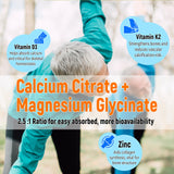 Calcium Magnesium Zinc Gummies for Adults & Kids,1000mg Sugar Free Calcium Citrate Supplement,High Absorption Magnesium Glycinate Gummies with Vitamin D3 & K2 - Bone & Muscle & Immune Health (2 Pack)