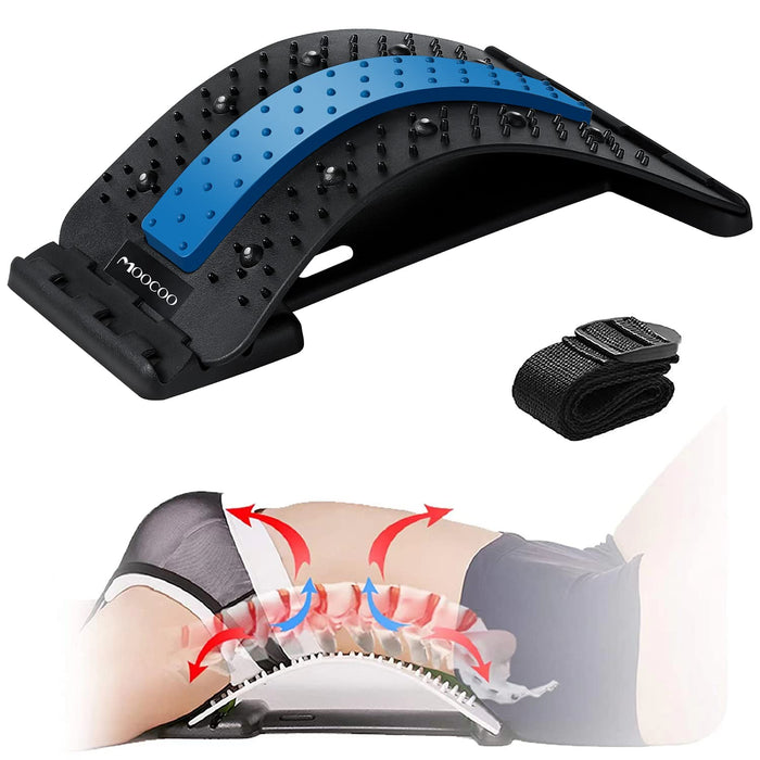 Moocoo Back Stretcher, Lower Back Pain Relief Device with Magnet, Multi-Level Back Cracker Back Massager, Lumbar Support Spine Board for Herniated Disc, Sciatica, Scoliosis (Upgraded Magnet Black)