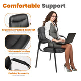 Elevon Waiting Room Chairs No Wheels Set of 2, Leather Stationary Office Reception Guest Chair with Padded Arms for Elderly Desk Conference Room Lobby Table Side Salon