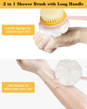 Sahasea Back Scrubber for Shower, Shower Brush for Body with Bristles and Loofah, Bath Brush Long Handle for Shower, Back Washer for Bath and Dry Brush, Body Shower Brush for Men Women Elderly Pink