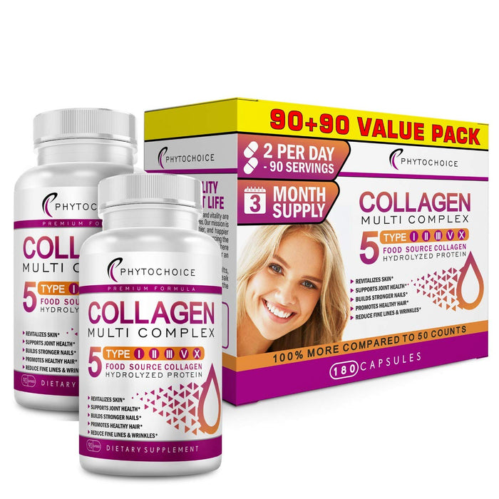 Multi Collagen Pills (Types I-II-III-V-X) Pure Hydrolyzed Collagen Protein Peptides-Collagen Supplements for Women and Men, Anti-Aging Collagen for Skin Hair Growth Nails Joints-180 Collagen Capsules