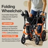 SuperHandy GoRide Electric Wheelchair - Lightweight (39lbs), Foldable, Dual Brushless Motors, Zero Turn, Electromagnetic Brake, Portable Design for Enhanced Mobility (220Lbs Capacity)