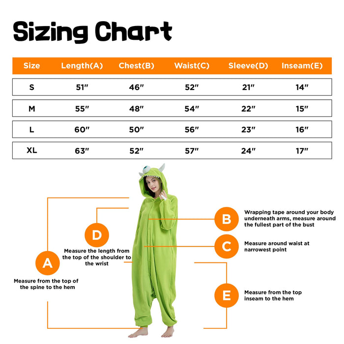 ressber Unisex Adult Onesie Pajamas Animal One Piece Halloween Costume Christmas Sleepwear Jumpsuit (Mike Wazowski, Small)