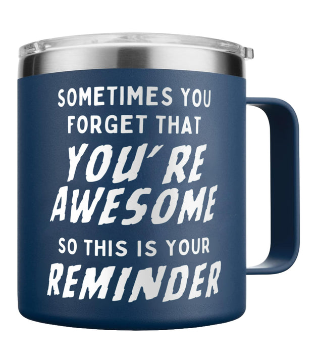 KLUBI Mens Birthday Gift Ideas - Sometimes You Forget You're Awesome 14oz Navy Coffee Mugs for Men Christmas Gifts Thank You Gifts for Men Gifts for Birthday Gifts for Men Unique Gifts for Men Over 50