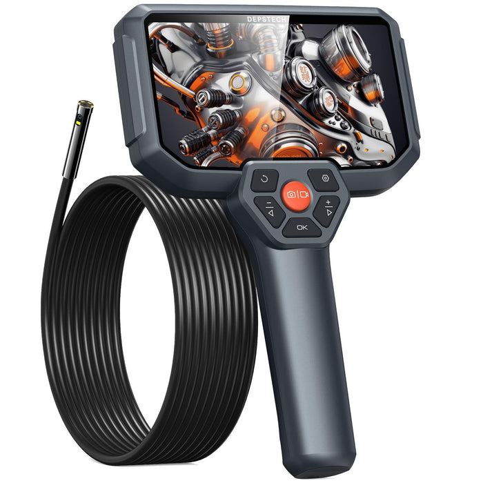 DEPSTECH Endoscope Camera with Light, 5" IPS Screen, Dual Lens Borescope 7.9mm, 1080P Plumbing Snake Inspection Camera with Split Screen, 32GB TF Card, Hardshell Case, Gadgets for Men, Mechanic-16.5FT