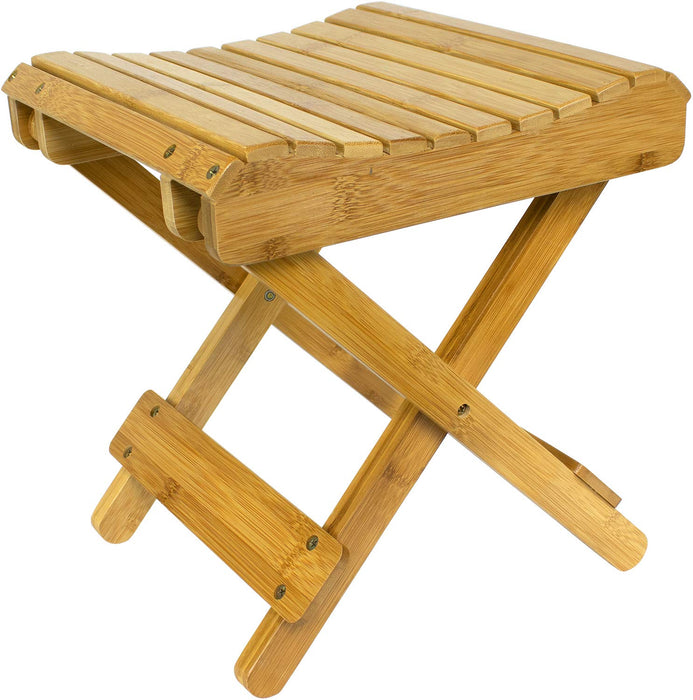 Sorbus Bamboo Folding Step Stool Bench - for Shaving, Shower Foot Rest, Bath Chair - Great for Bathroom, Spa, Sauna, Wooden Seat, Fully Assembled - 11.75" D x 12.25" W x 13.75" H