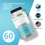 PUR Wellness Elevate Nootropic Brain Supplement for Focus Clarity Memory Mood, 8 Mushroom Blend, Ginkgo Biloba, Ashwagandha, Magnesium for Natural Energy, Caffeine-Free for Concentration