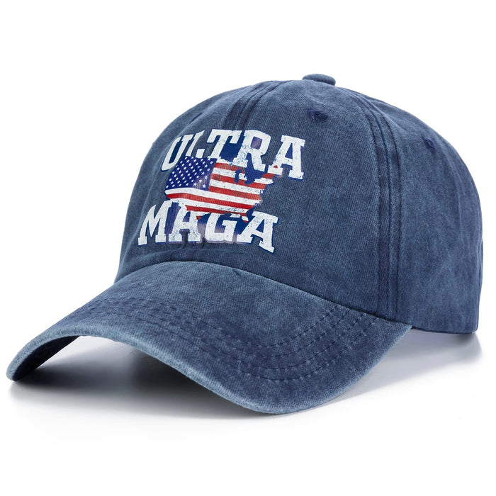 High End Ultra MAGA Hat American Flag Baseball Cap 2024 Trump Trucker Hat for Women Men Distressed Blue, X-Small-3X-Large