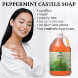 Carolina Peppermint Castile Soap Liquid – Skin-Softening Olive Oil Soap Organic Body Wash – Pure Castile Soap Peppermint Liquid Soap – Vegan Castille Soap Liquid (Peppermint, 1 gallon)