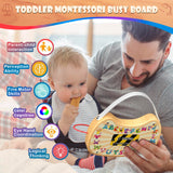 UdoUto Busy Board for Toddlers 1-3, Wooden Montessori Busy Board with LED Light, Switch Board Car Ride Travel Toys, 1 2 3 One Year Old Girl Boy Christmas Birthday Gifts