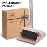 XXFLOWER Broom and Dustpan Set with Long Handle, Light Weight Stainless Steel Poles Stand Upright Dustpans with Broom Combo for Home Kitchen Office Pet Dog Hair, Brown & Beige Color, 1-Pack