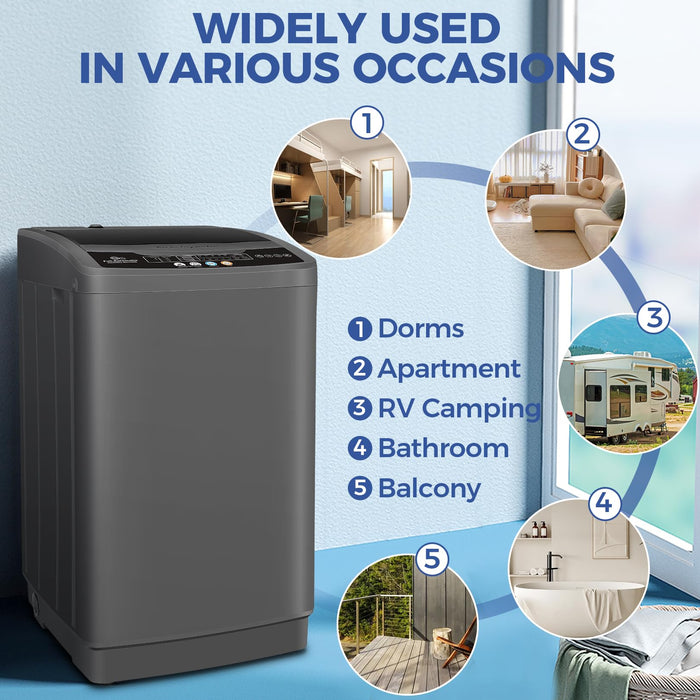 Nictemaw Portable Washing Machine, 20Lbs Capacity Full-Automatic Portable Washer Machine, 2.8Cu.ft Washer and Dryer Combo with 10 Programs & 8 Water Levels Compact Laundry Machine Apartments,RVs