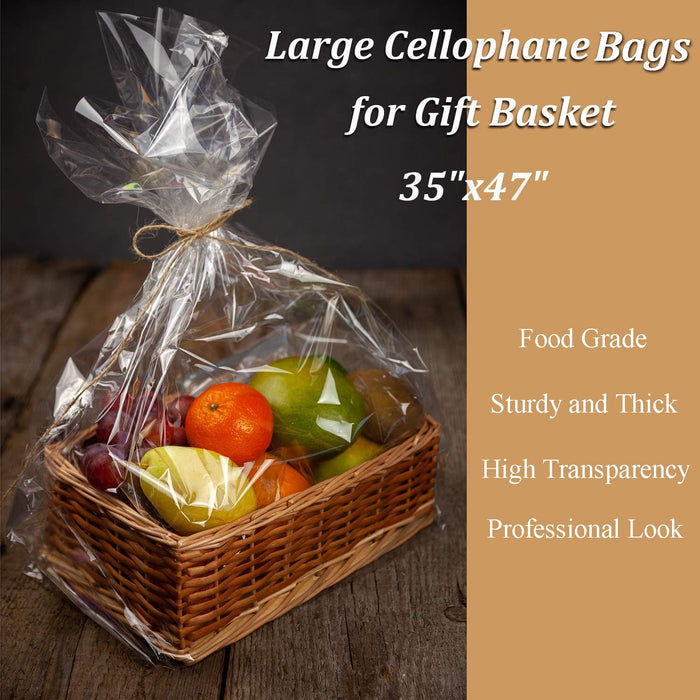 Morepack Extra Large Cellophane Bags for Gift Baskets 35x47 Inches, Jumbo Big Clear Cellophane Bags 20 Pieces