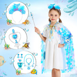 LIMIROLER Princess Dress Up Toys Princess Dress Up Clothes Rainbow Mermaid Cape Kit 9 Pcs Gift Set for Little Girls 3-8 Years Old, Great Gift Set for Birthday Christmas Halloween (Rainbow Blue)