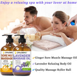 Massage Oil for Massage Therapy Kit,Ginger Oil Lymphatic Drainage-Arnica Sore Muscle Oil Massage &Lavender Oil Relaxing Massage Oils,Massage Kit With Massage Roller Ball Valentines Gifts for Men Women