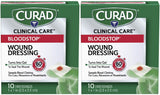 Curad Bloodstop Hemostatic Gauze, Helps Stop Bleeding Quickly, 1" x 1", 10 Count (Pack of 2)