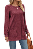 OFEEFAN Christmas Shirt for Women Plus Size Tops Long Tunic with Pockets Maroon 2XL