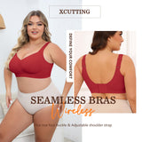 Xcutting Back Smoothing Wirefree Bras for Women Full Coverage Everyday Bras Comfortable Sports Bras for Sagging Breasts Seamless Padded (Christmas Red,2X-Large)