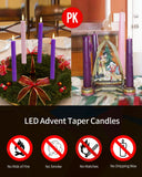 SHYMERY Flameless Advent Candles,Real Wax Battery Operated Electric LED Taper Candles with Remote Timer, Set of 4 Purple & Pink Flickering for Wreath Thanksgiving Christmas Outdoor Centerpieces