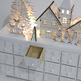 PIONEER-EFFORT Christmas Wooden Advent Calendar House with 24 Drawers Countdown to Christmas Decoration Fill Small Gifts for Kids (14.8'' x 3.1'' x10.6''., White)