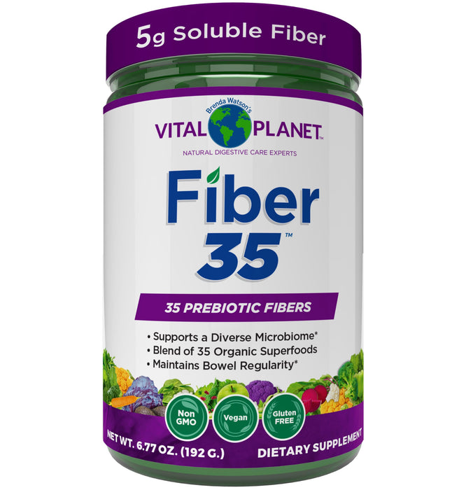 Vital Planet - Fiber 35 Powder Diverse Fiber Supplement for Dietary Support and Occasional Constipation with 35 Prebiotic Fibers and 35 Organic Superfoods to Maintain Bowel Regularity, 6.77 oz