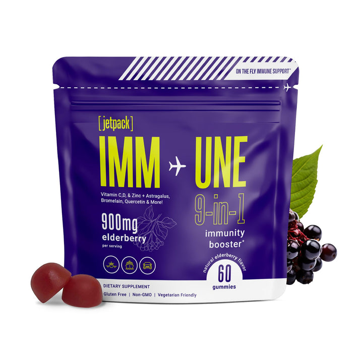 Travel Essential for Immune and Stress Support, Natural Elderberry Gummies, Vitamin C, D, Zinc, Echinacea, Astragalus, Quercetin, Promotes Calmness, Flight Must Have, Travel Healthy, 60ct