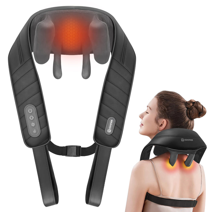 COMFIER Shiatsu Neck and Shoulder Massager, 4D Deep Kneading Cordless Neck and Back Massager with Heat, Electric Rechargeable Massage Pillow for Neck Shoulder Back Leg-Home Office and Car use…