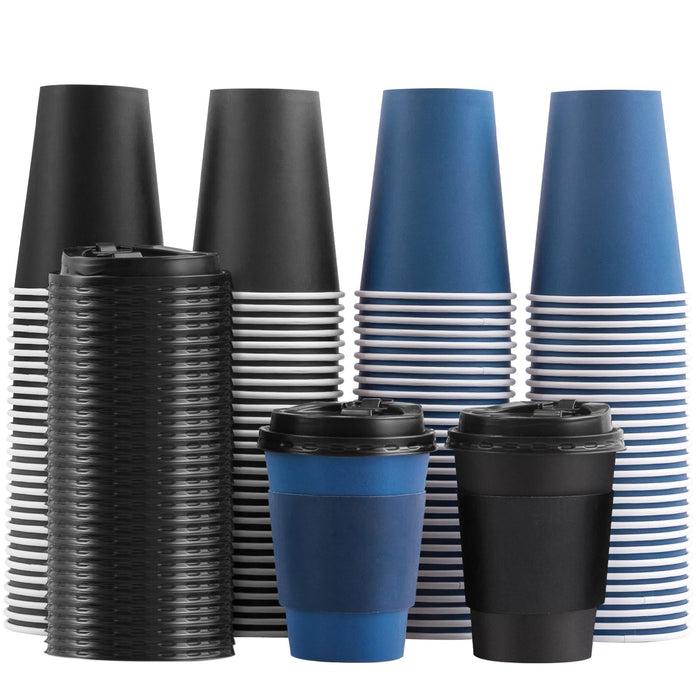 SIUQ 100 Pack 12 oz Coffee Cups with Lids, Disposable Hot Paper Coffee Cups