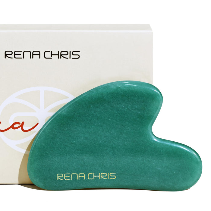 Rena Chris Gua Sha Facial Tools, Natural Jade Stone Guasha, Manual Massage Sticks for Jawline Sculpting and Puffiness Reducing, Facial Massage Tool, Skin-Care Tool (Green)
