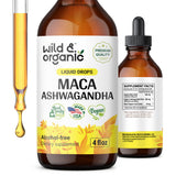 Maca Ashwagandha Drops Supplement - Organic Ashwagandha Maca Root Liquid Extract for Men & Women - Mood Support - Stress Relief - Vegan, Alcohol Free Tincture - 4 fl oz