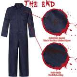 Adults Horror Killer Costume with Blood Mask Knife Scary Halloween Coverall Jumpsuit for Horror Props Cosplay RA002M