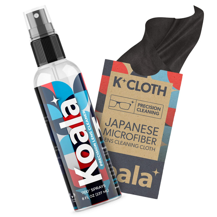 Koala Eyeglass Lens Cleaner Spray Kit | (1x) Glasses Cleaner Bottle + (1x) Microfiber Cloth | Alcohol Free Eyeglasses, Screen, and Camera Cleaning Kit | Made in USA (2 Piece Set)