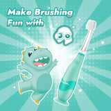 Papablic Toddler Sonic Electric Toothbrush for Ages 1-3 Years, Baby Electric Toothbrush with Cute Dino Cover and Smart LED Timer, 4 Brush Heads (Jo)