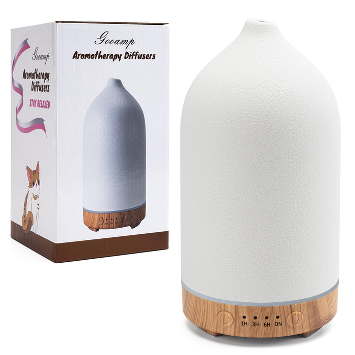 Gooamp 200ML Ceramic Diffuser,Aromatherapy Diffuser,Essential Oil Diffuser with 7 Color Lights Auto Shut Off for Home Office Room,Wood Grain Base (1/3/6/ON hrs Working time)
