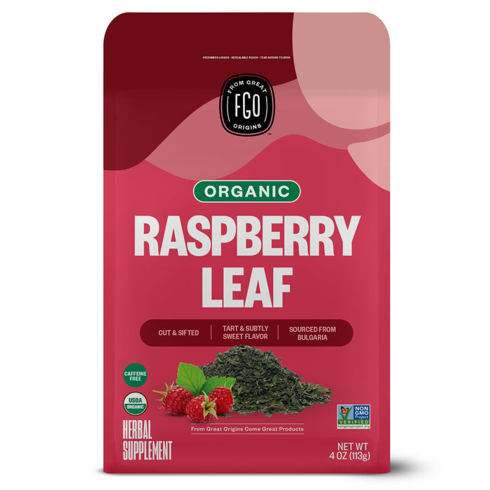 FGO Organic Red Raspberry Loose Leaf Herbal Tea, Cut and Sifted, Caffeine Free, Resealable Bag, 4oz (Pack of 1)