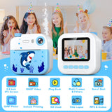 Kids Camera Instant Print - 1080P Digital Video Instant Camera for Kids, Christmas Birthday Gifts for Girls Boys Age 3-12, Toddler Cameras with 3 Rolls No Ink Print Paper & 32g SD Card -Shark