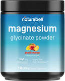 Magnesium Glycinate Powder 500mg, 1lb (16oz) | Peach Mango Flavored – Chelated for High Absorption – Sugar Free Drink Mix, Bitterless, Non-Buffered – Muscle & Bone Mineral Supplement – Non-GMO, Vegan