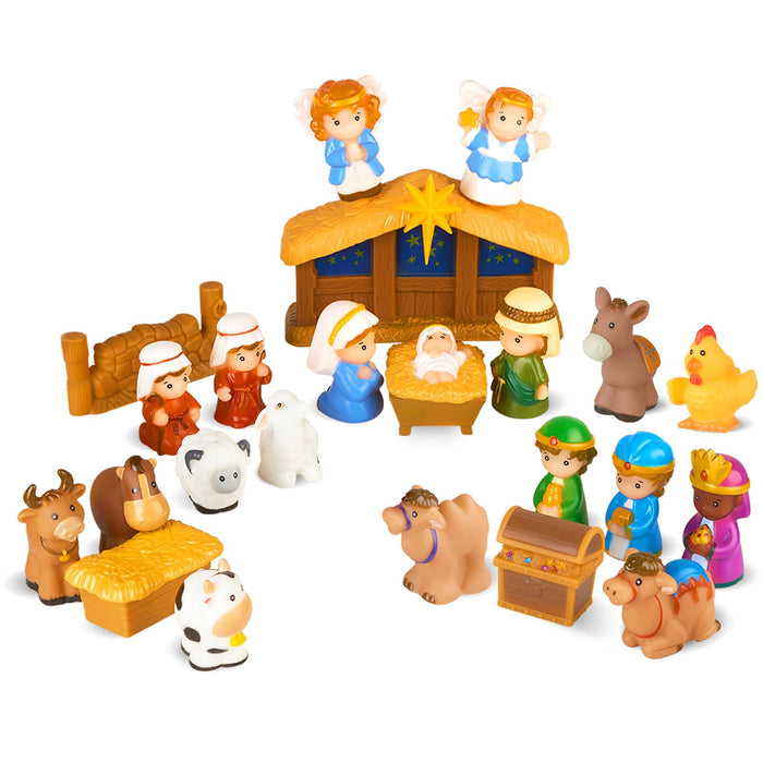 COOLTUNE Nativity Set for Kids – 25 Piece Christmas Nativity Playset with Figures, Soft Rubber Jesus Story Play Toys for Toddlers, Children, Baby Girls Boys Ages 1 2 3 4 5 6+ at Home & Sunday School