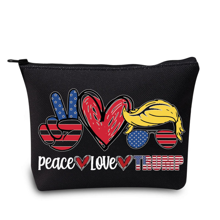 LEVLO Funny Trump Cosmetic Bag Trump 2024 Back Gift Peace Love Trump Makeup Zipper Pouch Bag (Peace Trump Black)